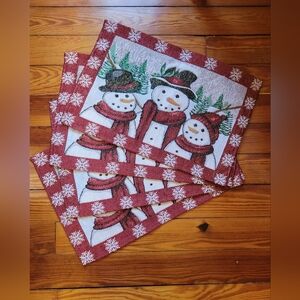 X4 Serafina Home Christmas Tapestry Snowman Holiday Placemats Set